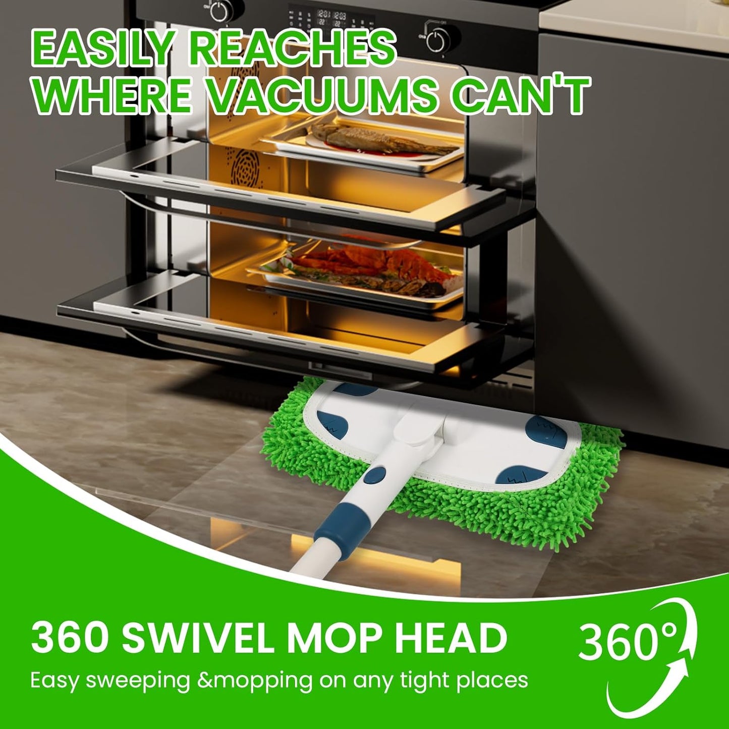 Reusable Microfiber Floor Mop System, Wet & Dry Sweeper Kit, Includes 1 Sweeper Handle, 3 Washable Chenille Mop Pads, Dry & Wet Use for Hardwood, Tile, and Laminate Floor, Blue