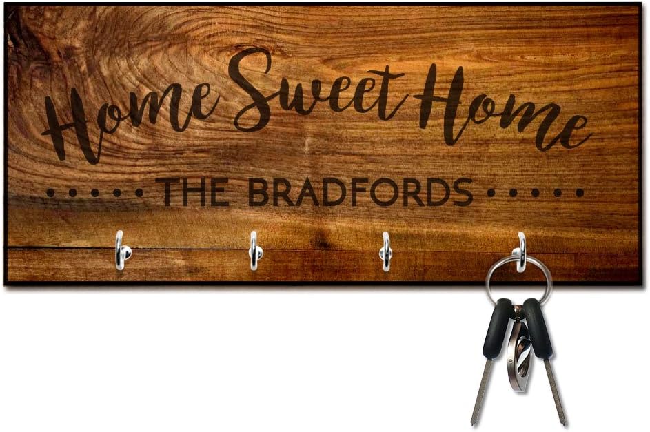 Pattern Pop Personalized Rich Wood Look Home Sweet Home Key Hanger