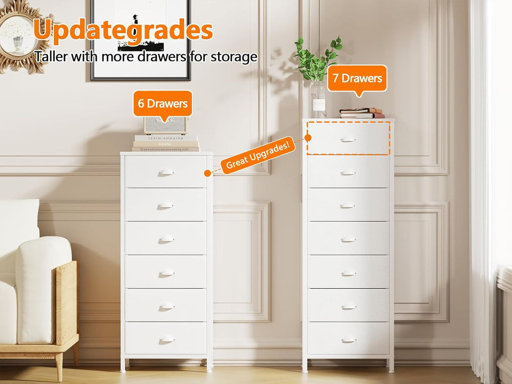Furnulem White Tall Dresser for Bedroom, Chest of Drawer with Fabric Drawer