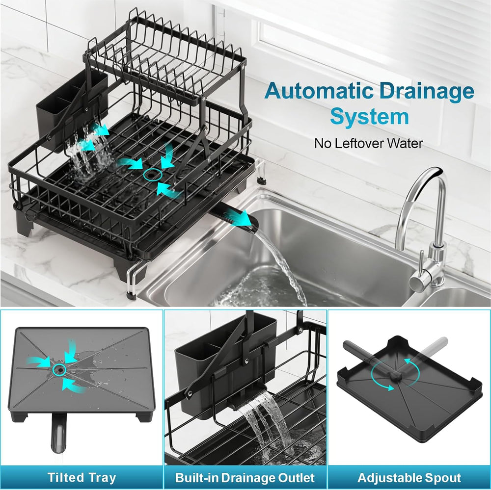 GSlife Large 2 Tier Dish Drying Rack - Expandable Over Sink & Counter Use