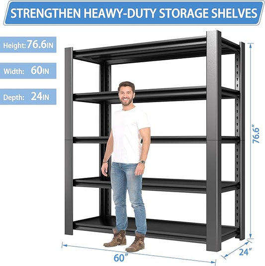 5-Tier Garage Shelving Heavy Duty, 3000 LBS Capacity Metal Storage Rack 76" H x - Image 2