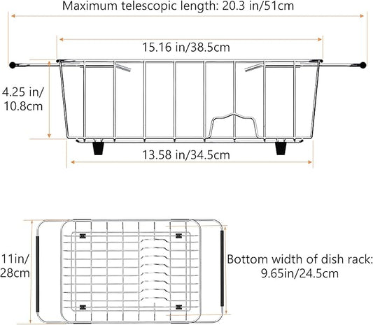 Stainless Steel Dish Drying Rack, Expandable Fruit & Vegetable Drain Rack over - Image 2
