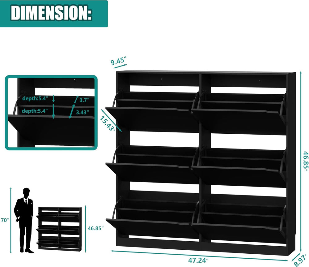 Xixini Shoe Storage Cabinet for Entryway with 6 Flip Drawers, Sturdy Wood Hid...