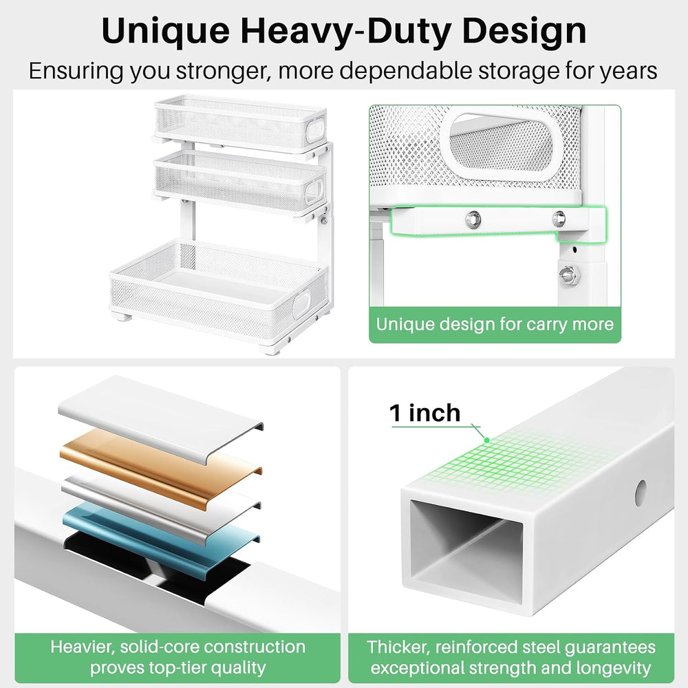 Kitstorack Under Sink Organizer, 1-Pack 3-Tier Height Adjustable Thickened Me...