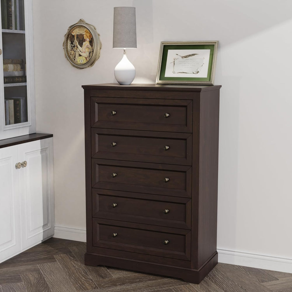 LOUVIXA Farmhouse Dresser 5 Drawer, Bedroom Chest of Drawers, Dressers with 5...