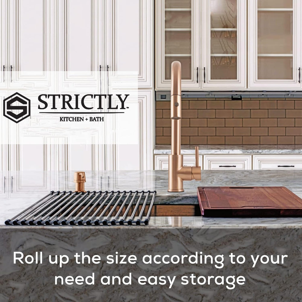 Strictly Sinks Stainless Steel Roll Up Dish Drying Rack – Copper 17 Inch Over...