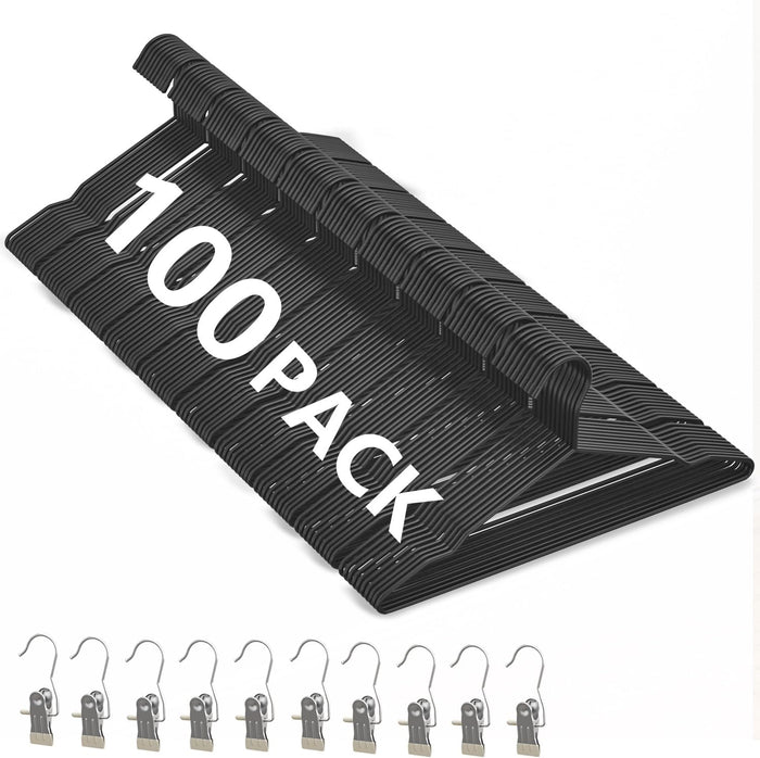 100Pack Wire Hangers+10 Clothes Pins, Space Saving Metal Clothes Hangers