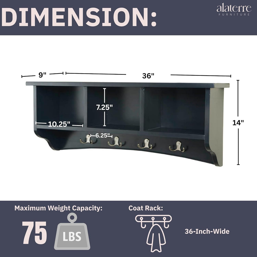Shaker Cottage Wall-Mounted Coat Rack with 3 Storage Cubbies and 4 Coat Hooks...