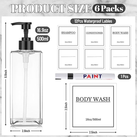 Tanlade 6 Pcs Shampoo and Conditioner Dispenser Bottles 16oz Modern Shower Soap - Image 2