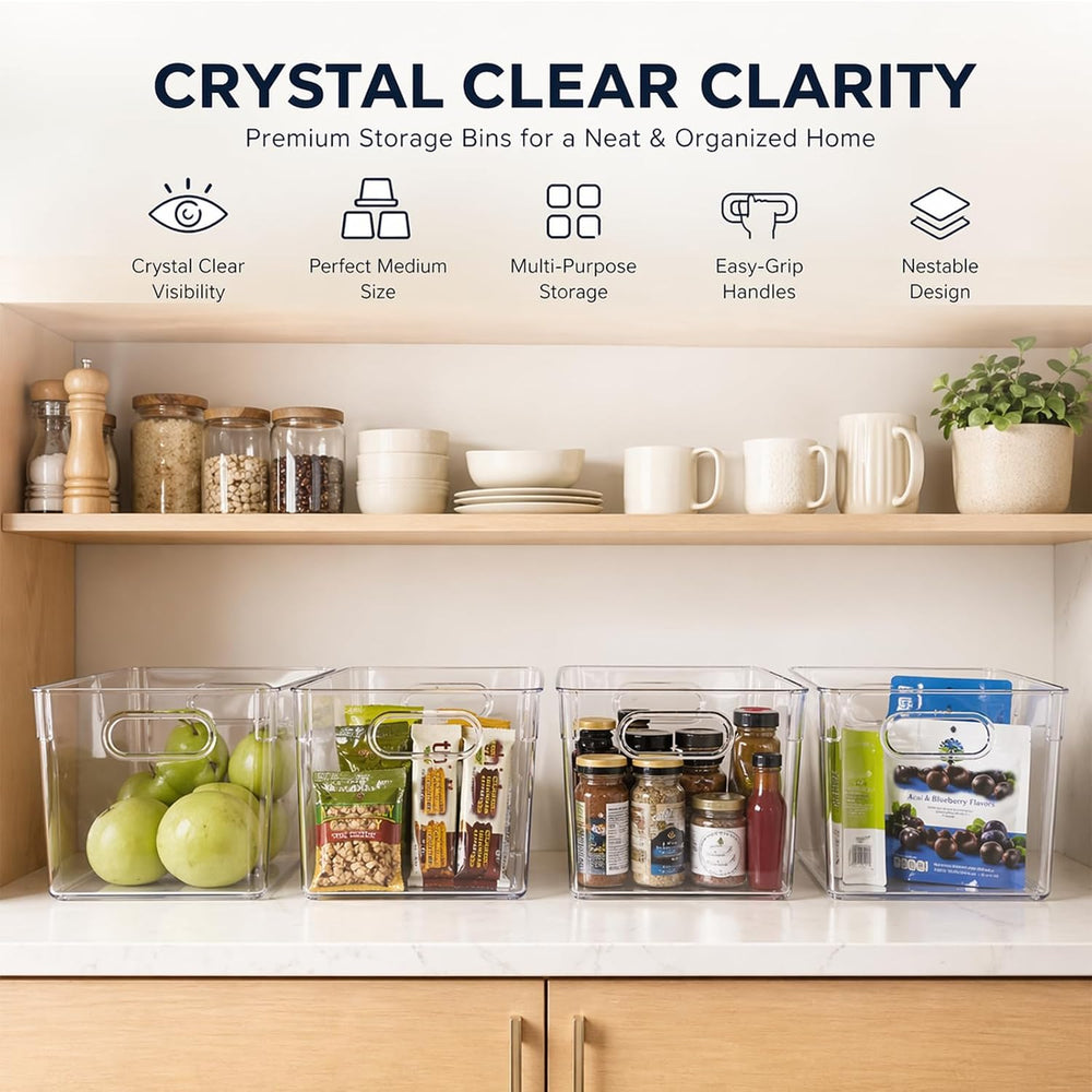 MOONEDGE 6 Pack Clear Organizer Bins 11x8x6in Pantry Organizers and Storage