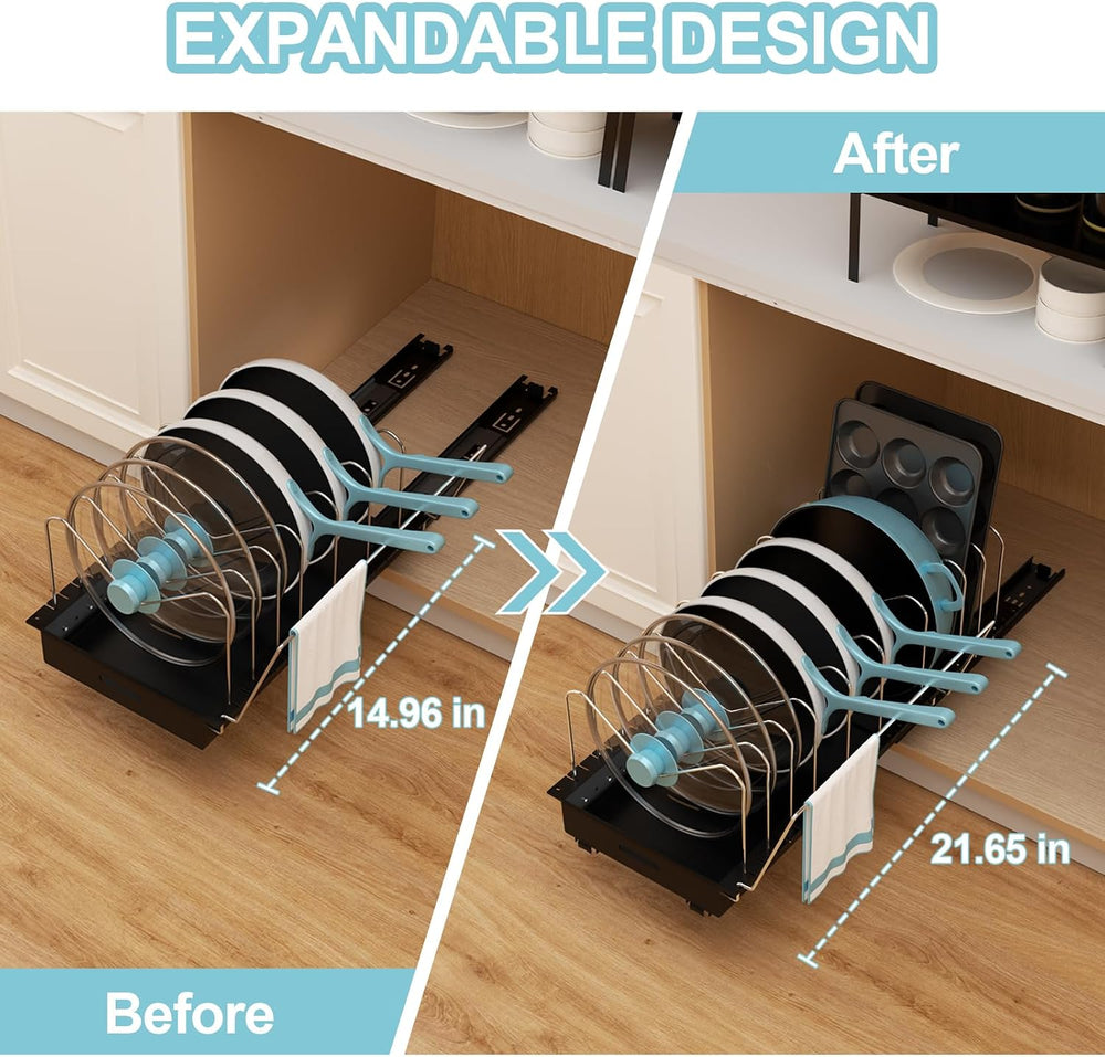 Golener Pots and Pans Organizer Under Cabinet, 22" Deep Expandable, 2 Pack
