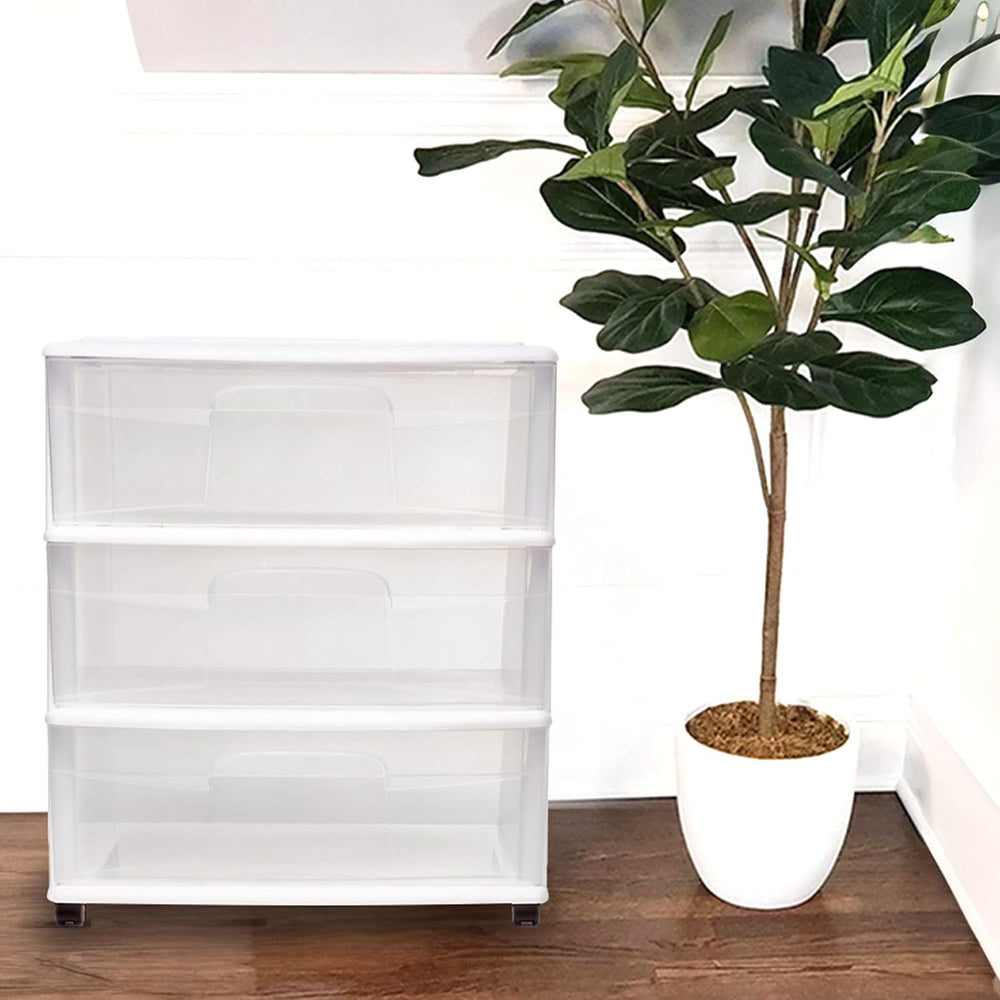 HOMZ Drawer Tower, 3-Tier Storage Cart with Removable Wheels, White Frame