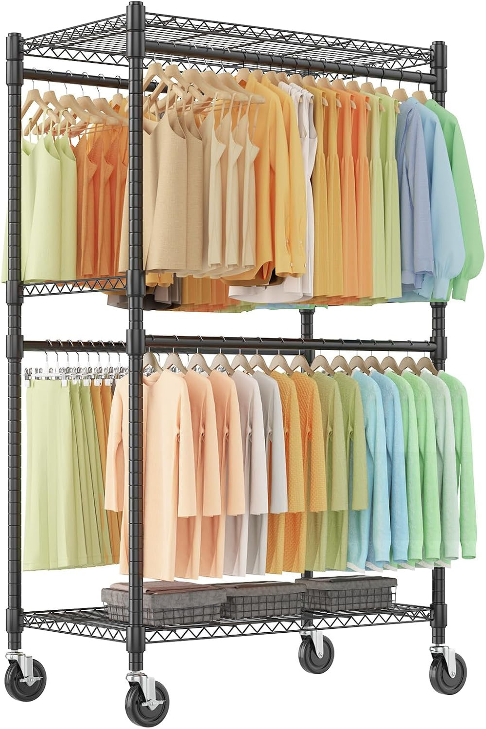 Himimi Double Rods Clothes Rack Heavy Duty, Adjustable Metal Garment Rack wit...