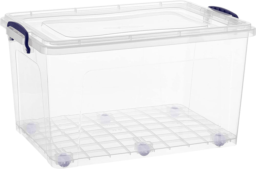 Superio 44 Qt Clear Plastic Storage Bin with Lid and Wheels, Non-Toxic, BPA F...