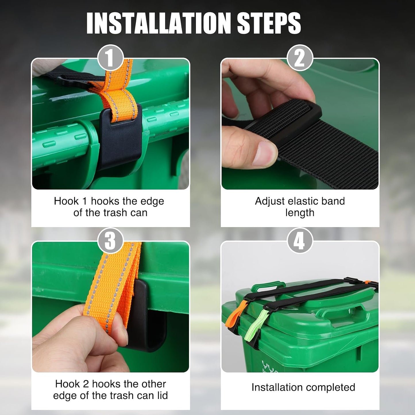 Trash Can Locks for Animals, 2 Pack Adjustable Garbage Can Locks with Reflective Strips, Trash Bin Locks for Animals, Raccoon and Animal Proof, Prevent Odor from Spreading, Fits Multiple Sizes Cans