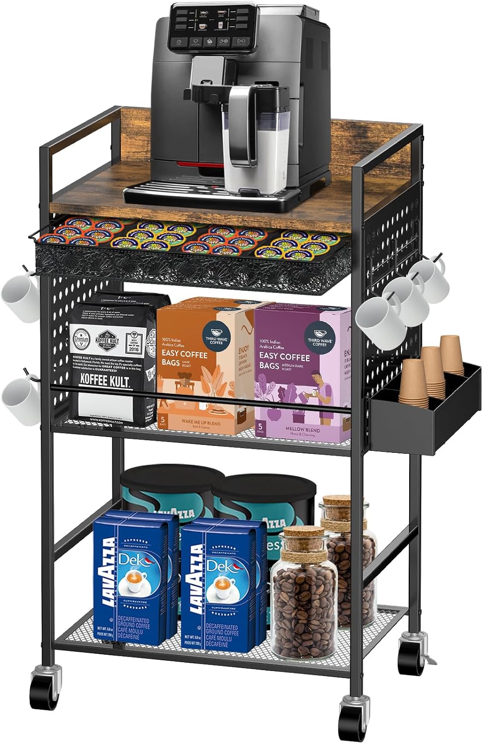 Compact Coffee Bar Cabinet, Rustic Brown & Black