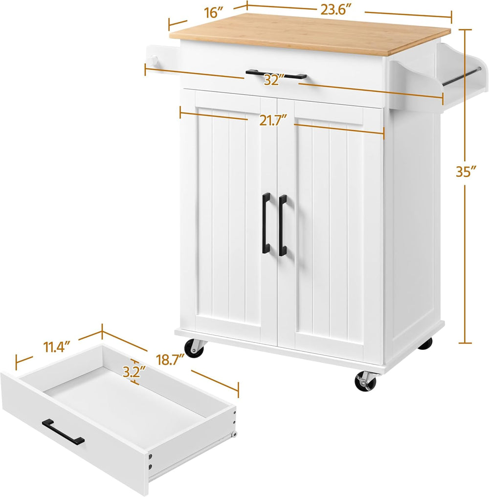Yaheetech 32" W Kitchen Island Cart with Storage, Adjustable Shelf, White