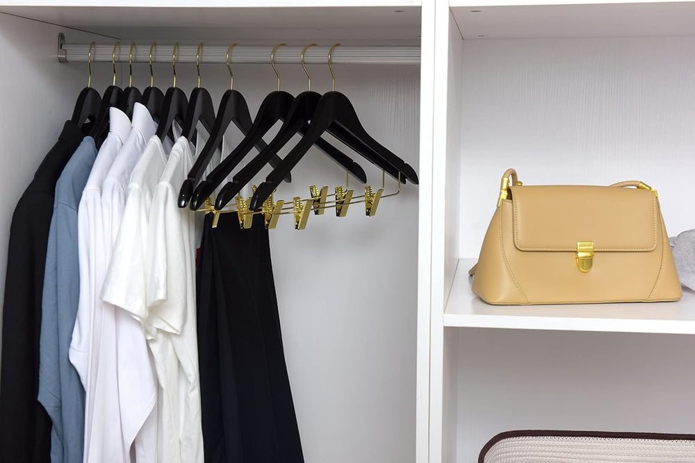Quality Black Wooden Skirt Hangers with Clips, 20-Pack Smooth Solid Wood Pant...