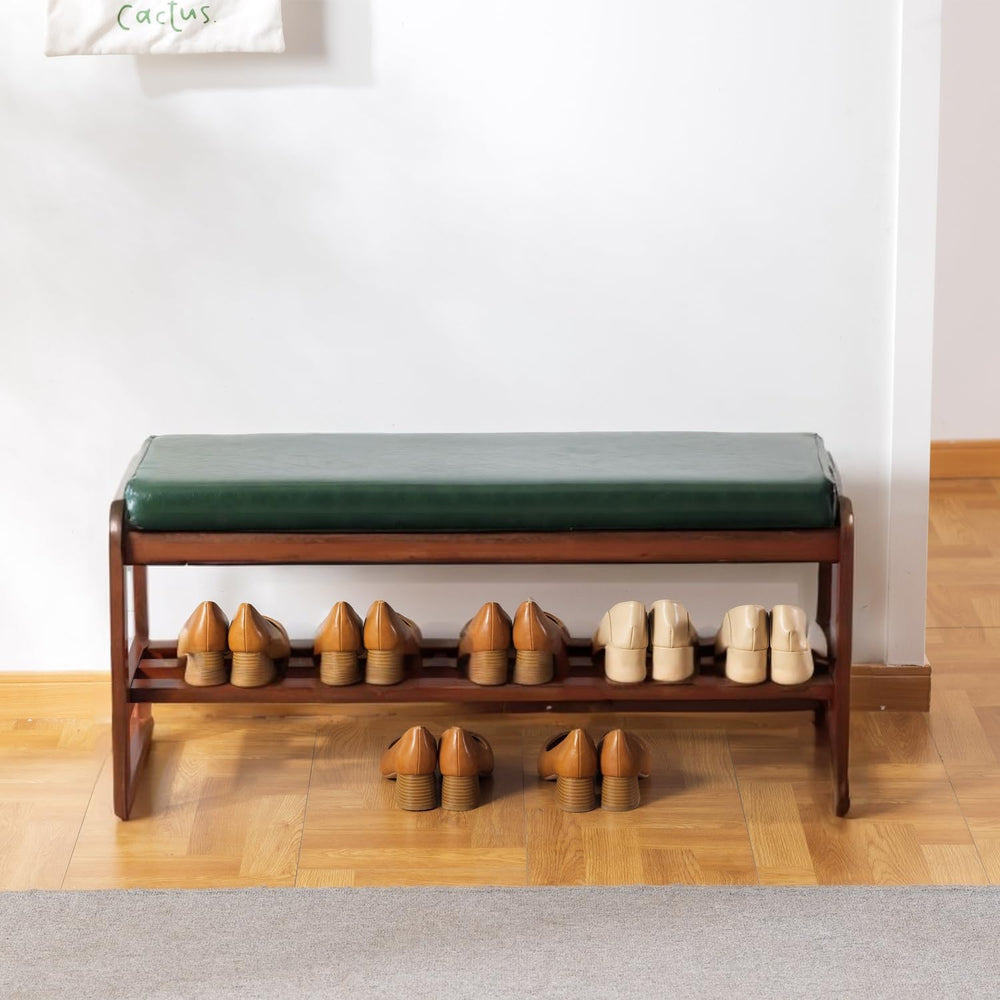 latifolia Shoe Rack Bench, Entryway Bench with Cushion(Green,39.70''L)