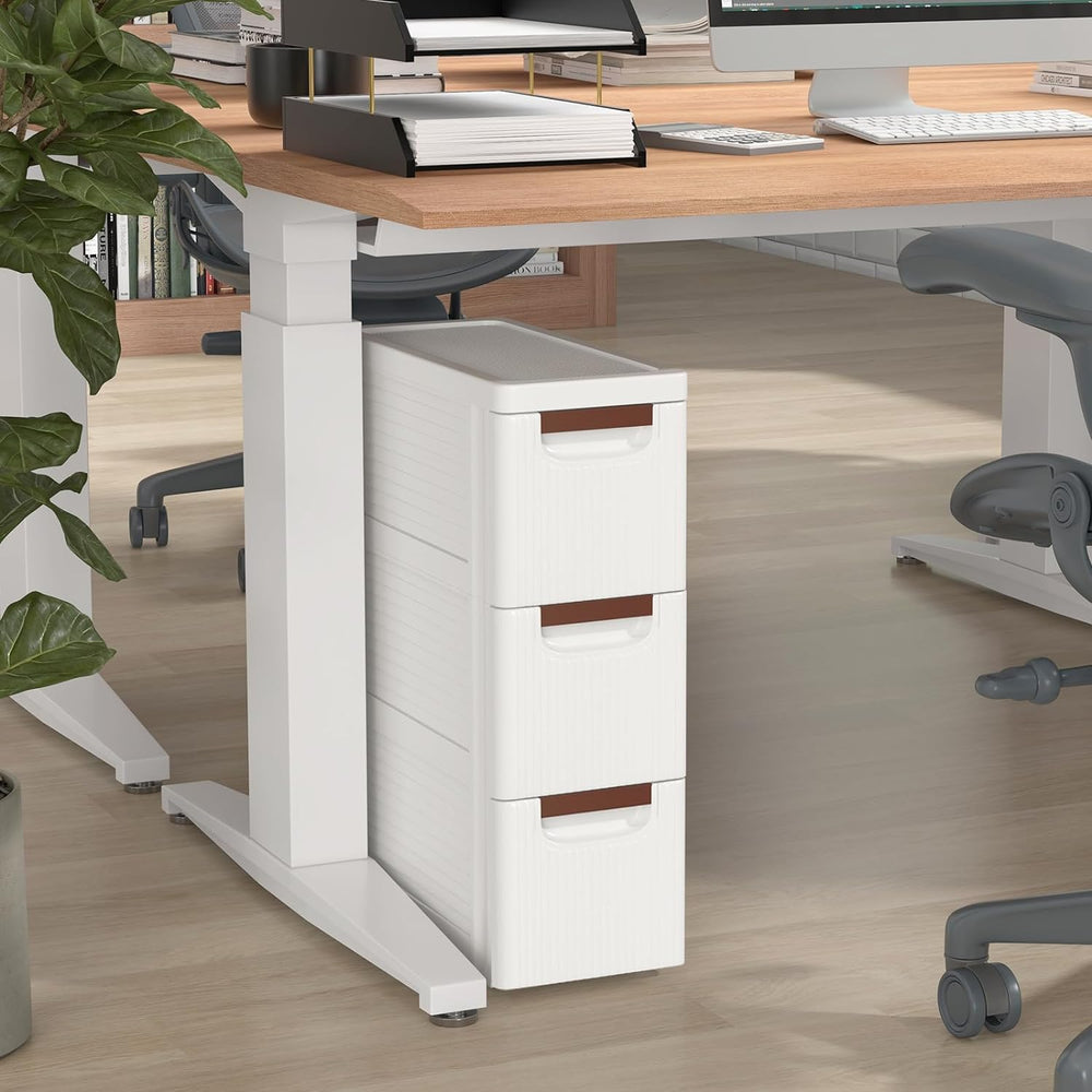 LDAILY 3 Drawer Narrow Storage Cabinet, Slim Bathroom Storage Cabinet with Pu...