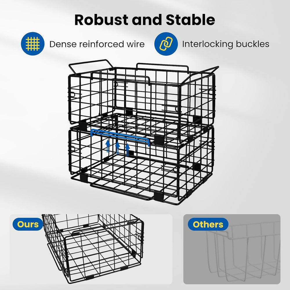 Reinforced Freezer Organizer Bins, 4 Pack Heavy Duty Metal Freezer Baskets, S...
