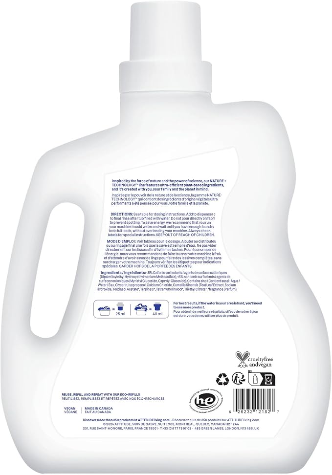 ATTITUDE Liquid Fabric Softener, Plant-Based & Vegan, HE Compatible, Naturally - Image 7