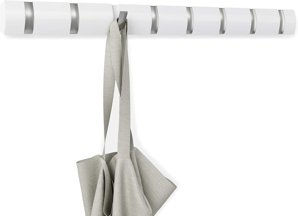 Umbra Flip Coat Rack, Wall Mount 8-Hook, Space Saving, White