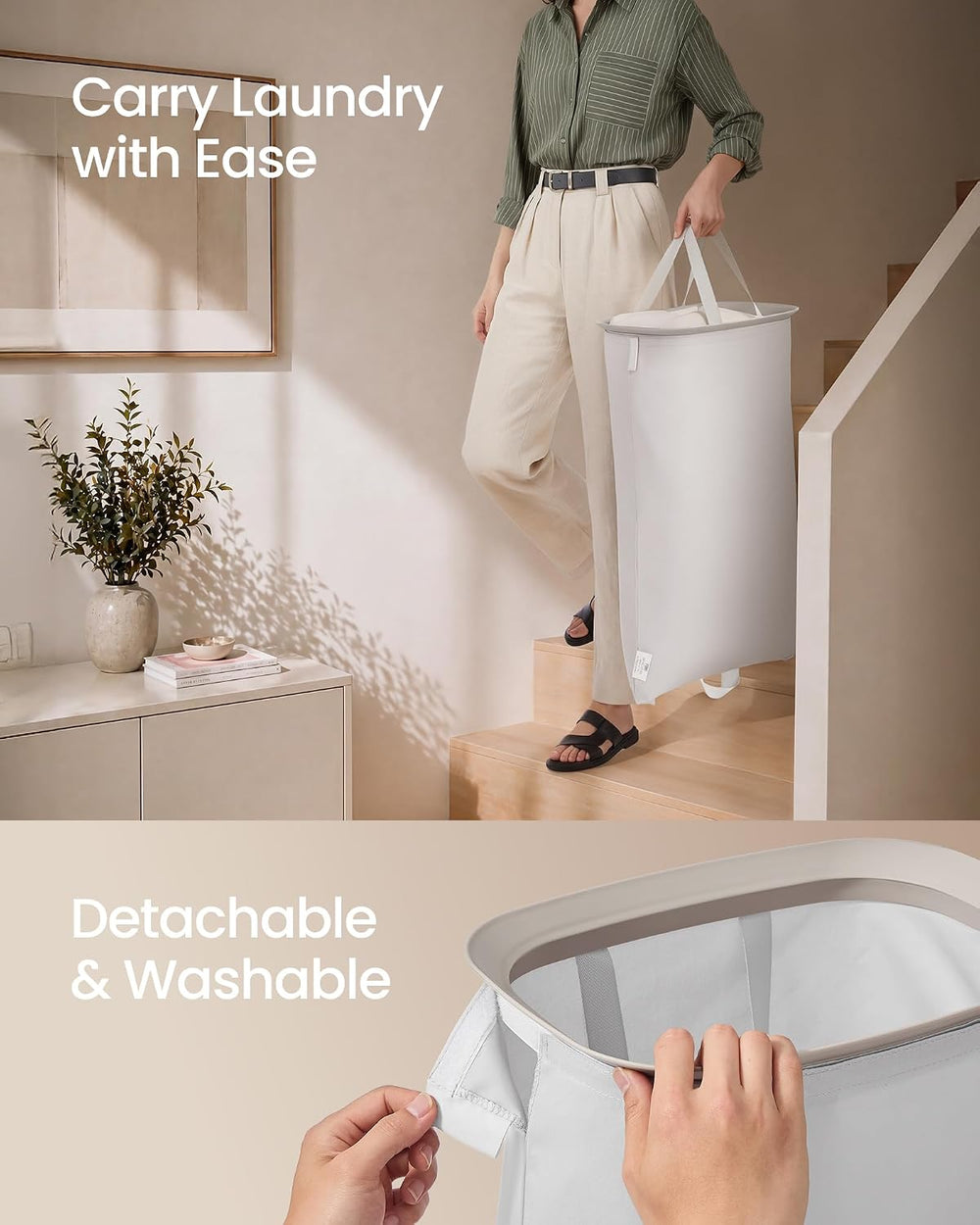 SONGMICS Laundry Hamper with Lid and Pedal, 160L Laundry Basket,2 Sections
