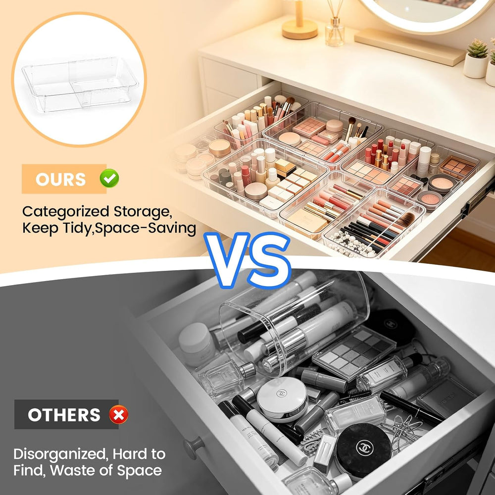 20PCS Clear Drawer Organizer Set, Expandable Acrylic Vanity Storage Bins, 2 S...