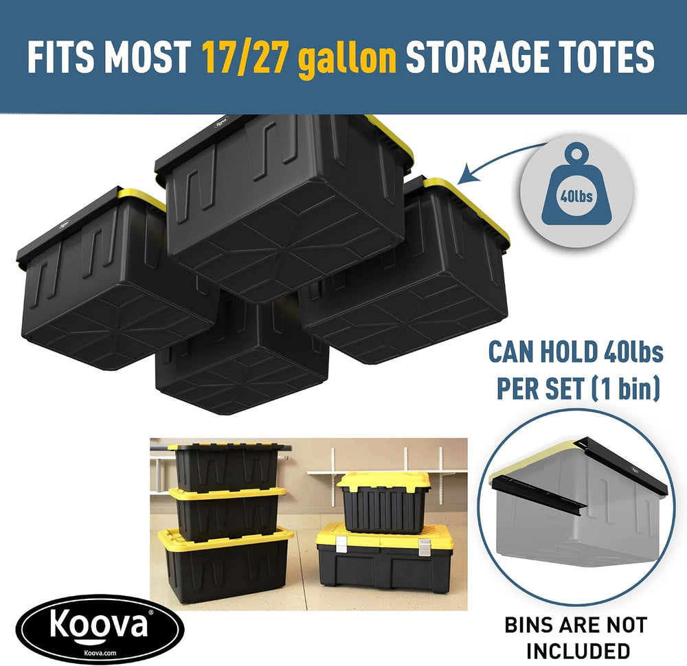 Koova Heavy-Duty Overhead Garage Storage Rack for 4 Bins. Adjustable Width, 1...