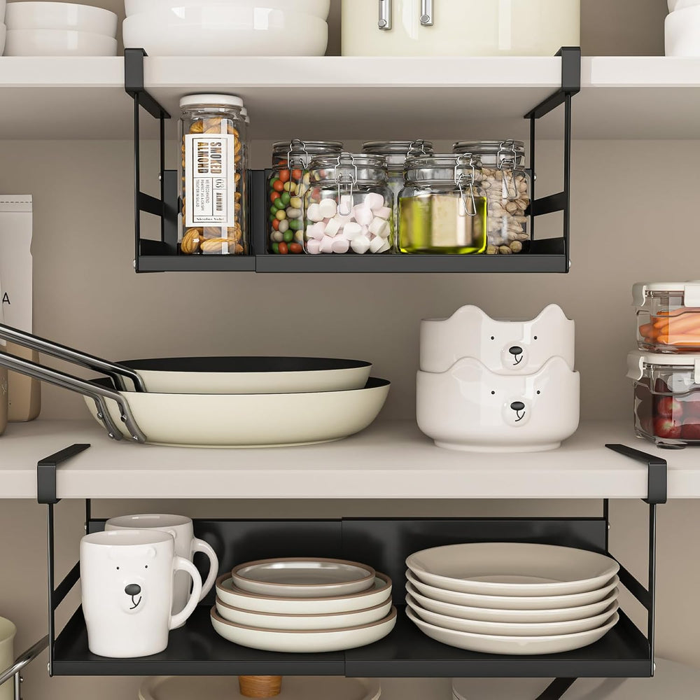 Expandable Under Cabinet Shelf Organizer with 0.94-Inch Thick Clips, Heavy Du...