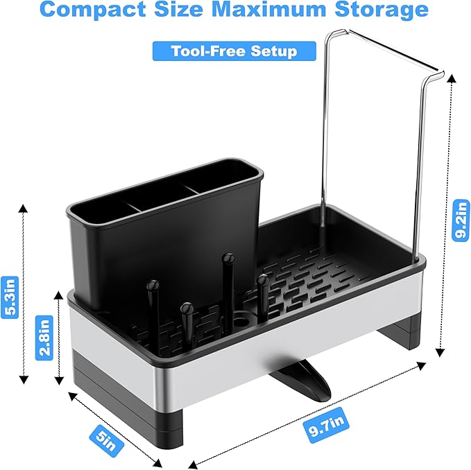 Stainless Steel Sponge Holder for Kitchen Sink Caddy Organizer Rack for Dish - Image 7