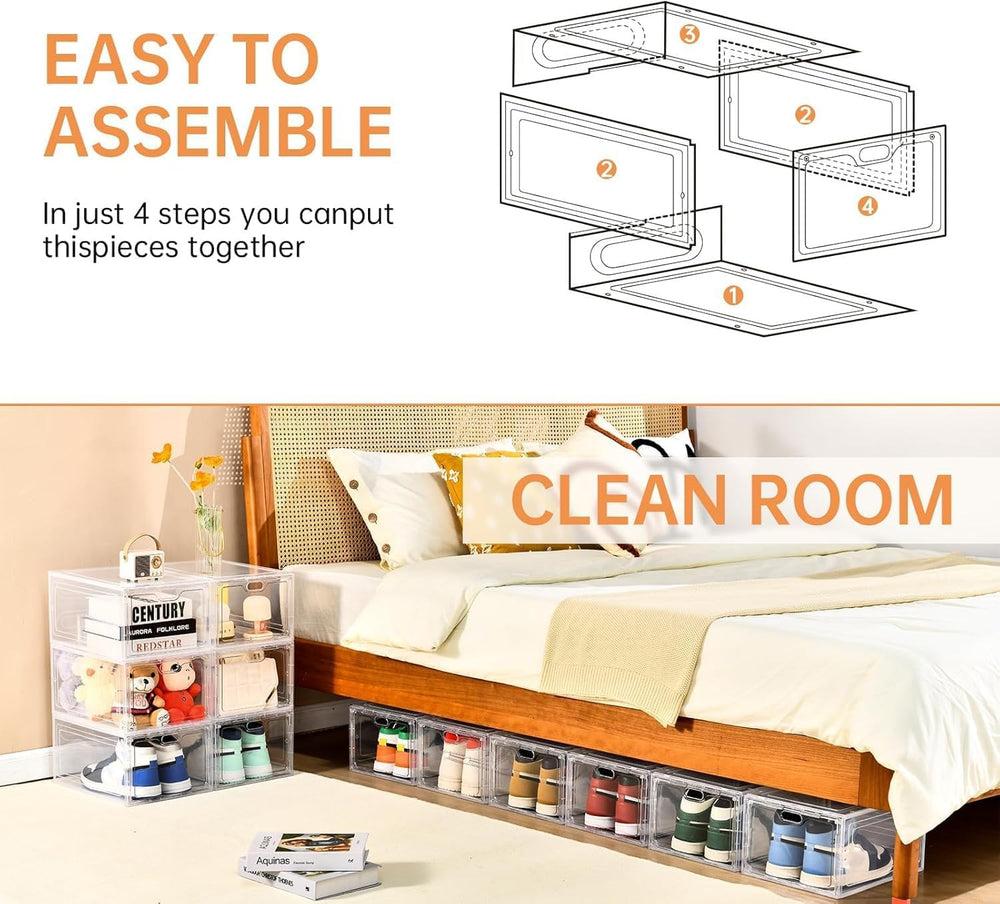 INSTY 12 Pack Large Shoe Storage Box, Clear Shoe Storage Organizer with Magne...