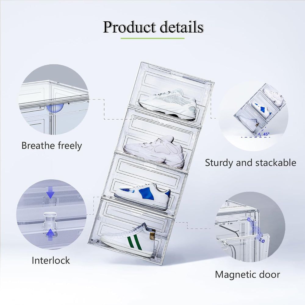 XL Shoe Storage Box,8 Pack Drop Side Shoe Boxes Clear Plastic Stackable,Sneak...