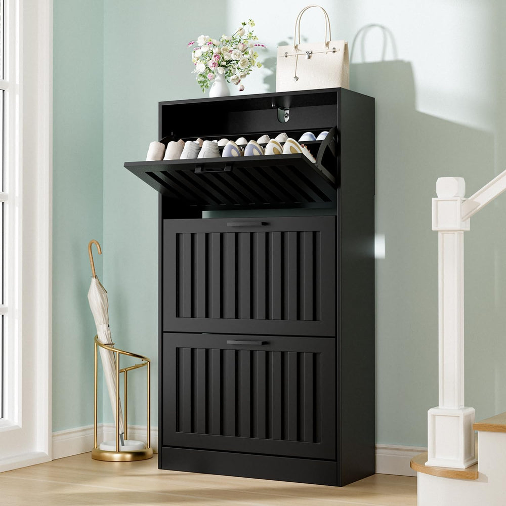 Shoe Storage Cabinet for Entryway Narrow Shoe Rack Cabinet 3 Flip Drawers