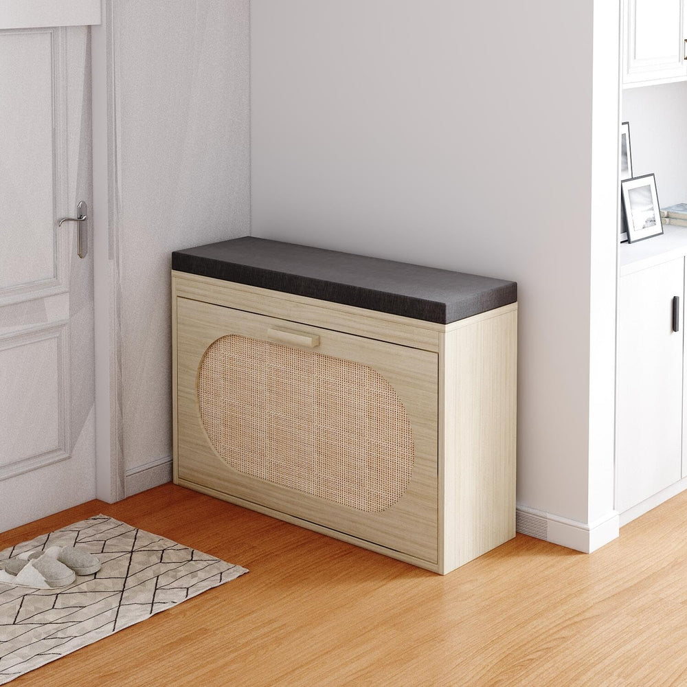 Shoe Storage Bench with Padded Seat Cushion, Hallway Bench Shoe Cabinet Shoe ...