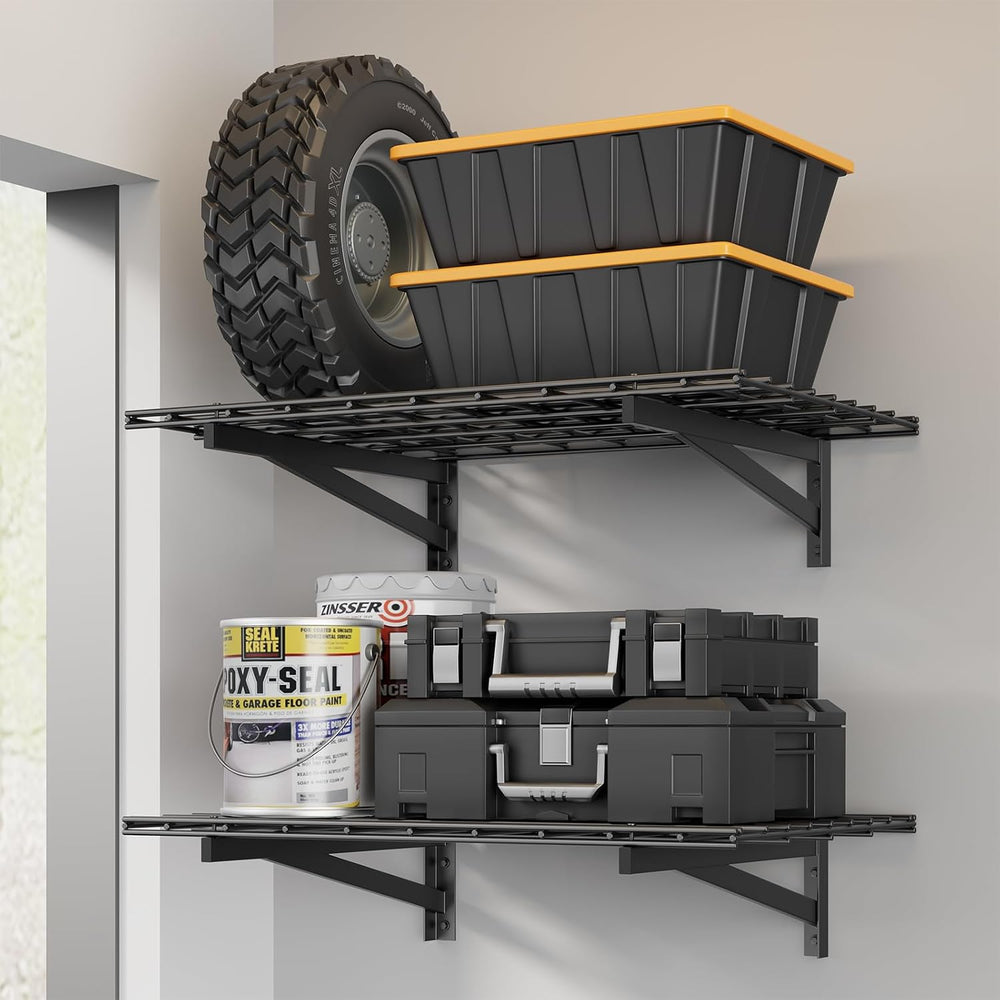 Jusgym 2 Pack Wall Mounted Garage Shelving, 2x3ft, 700lbs Integrated Grid