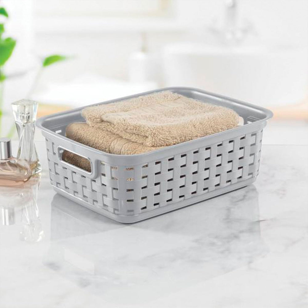 Sterilite 11 Inch Small Weave Open Bin Wicker Storage Basket Home Organizer T...
