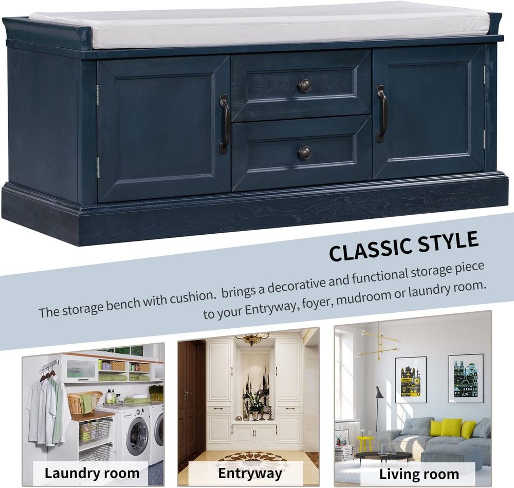42.5″ Storage Bench with 2 Drawers and 2 Cabinets, Entryway Shoe Rack w/Remov...