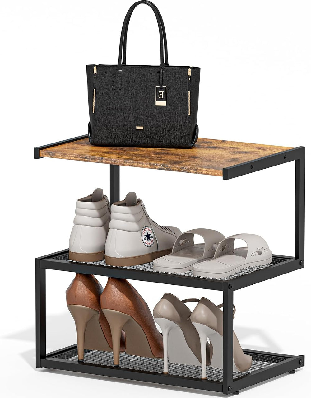 Small Shoe Rack for Entryway, 5-Shaped 3-Tier Shoe Storage Shelf