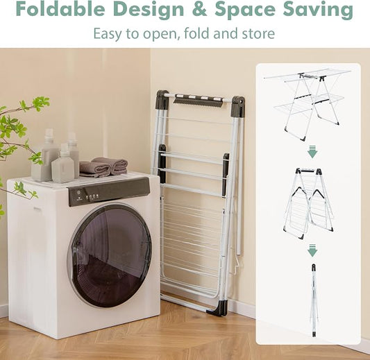 Giantex Clothes Drying Rack, 2-Layer Stainless Steel Foldable Laundry Drying - Image 2