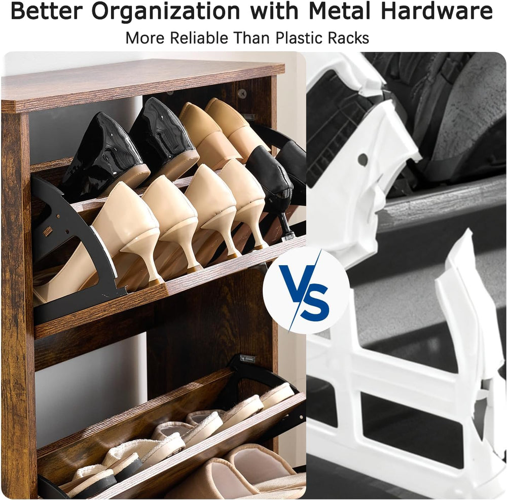 Farmhouse Narrow Shoe Storage Cabinet Set of 2, Space-Saving Freestanding Sho...