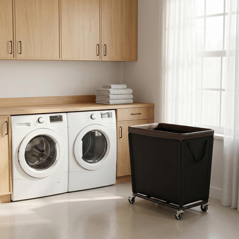 StorageWorks Basic Laundry Hamper with Wheels, 310L Large Black Basket Cart