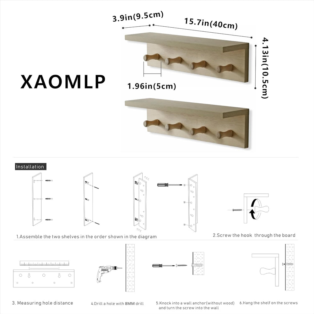 Entrance Coat Rack ,Coat Hooks, Wall-Mounted Wooden Hook Rack, Wall-Mounted S...