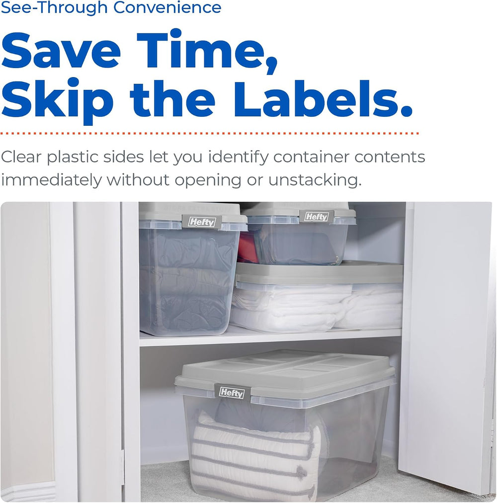 Hefty 18 Qt Hi-Rise Storage Bin with Lid, Stackable Plastic Storage Container...