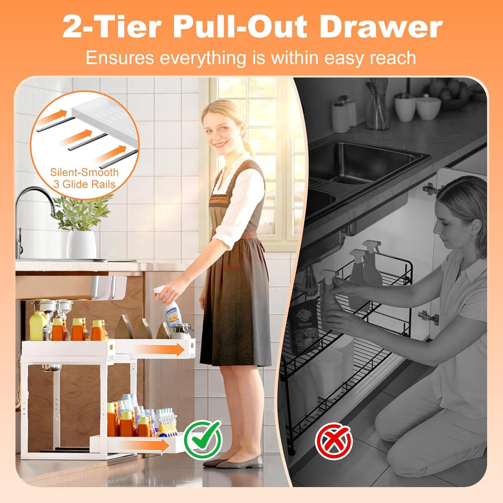 Upgrade 1 Pack Expandable Under Sink Organizer: 2-Tier Pull Out Cabinet with ...