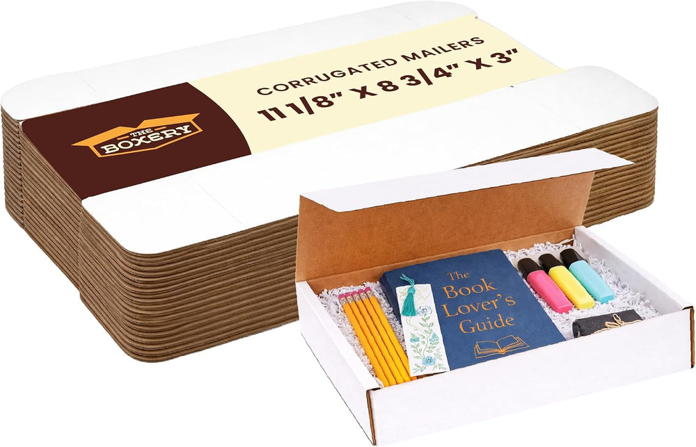 The Boxery Corrugated Mailers White Tuck Shipping Boxes (11 1/8 x 8 3/4 x 3)