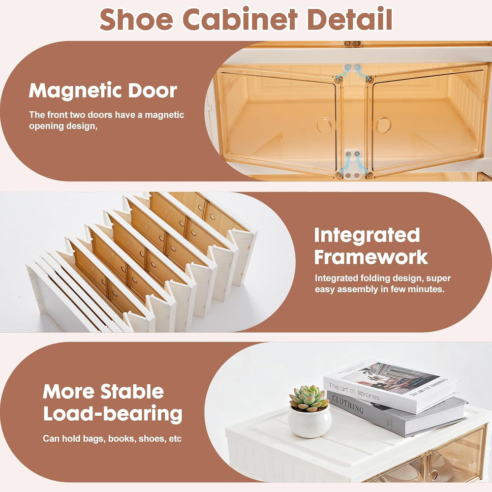 18Pairs Collapsible Shoe Rack Organizer Foldable Shoe Cabinet with Doors