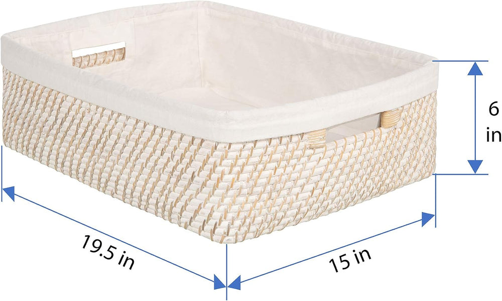 KOUBOO Laguna Rattan Shelf Basket with Cotton Liner, Organizer, White Wash