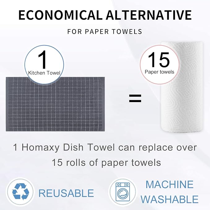 Homaxy 100% Cotton Terry Kitchen Towels, Checkered Designed, Soft and Super - Image 8
